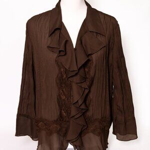 Vintage Chadwicks Crinkle Blouse Top Sz 16 Ruffle Lace 90s Y2K Witchy Whimsigoth